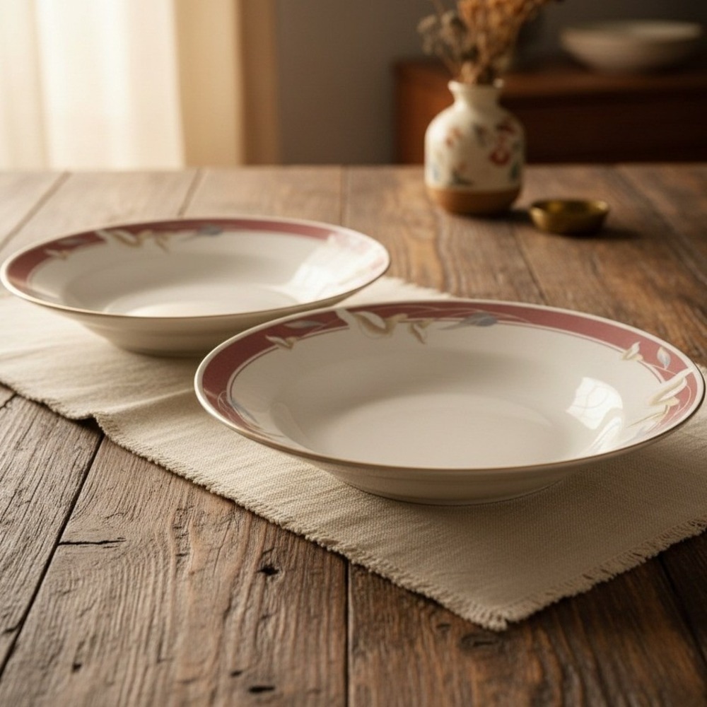 Set Of 2 Sango Majesty Collection Taupe Fantasy 8394 Soup Bowls Gold Rim